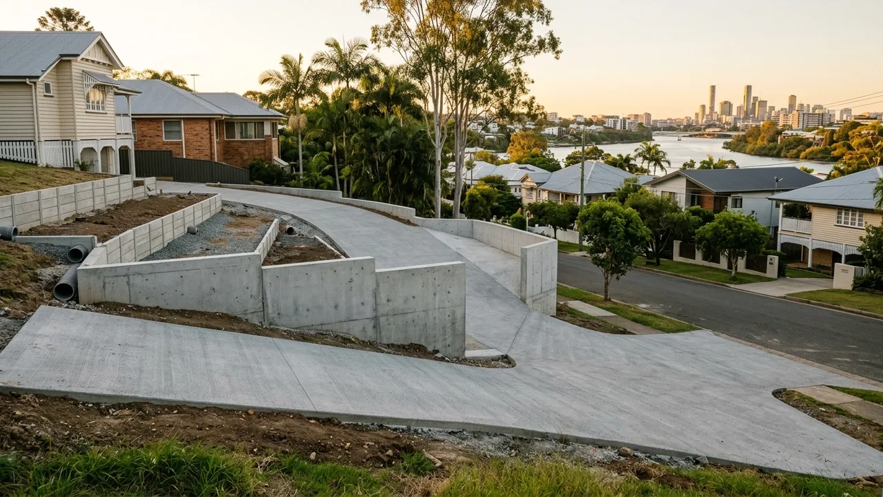 Brisbane concreting context shot for "How Do Concreters Handle Sloped Blocks in Bulimba and Hawthorne?"