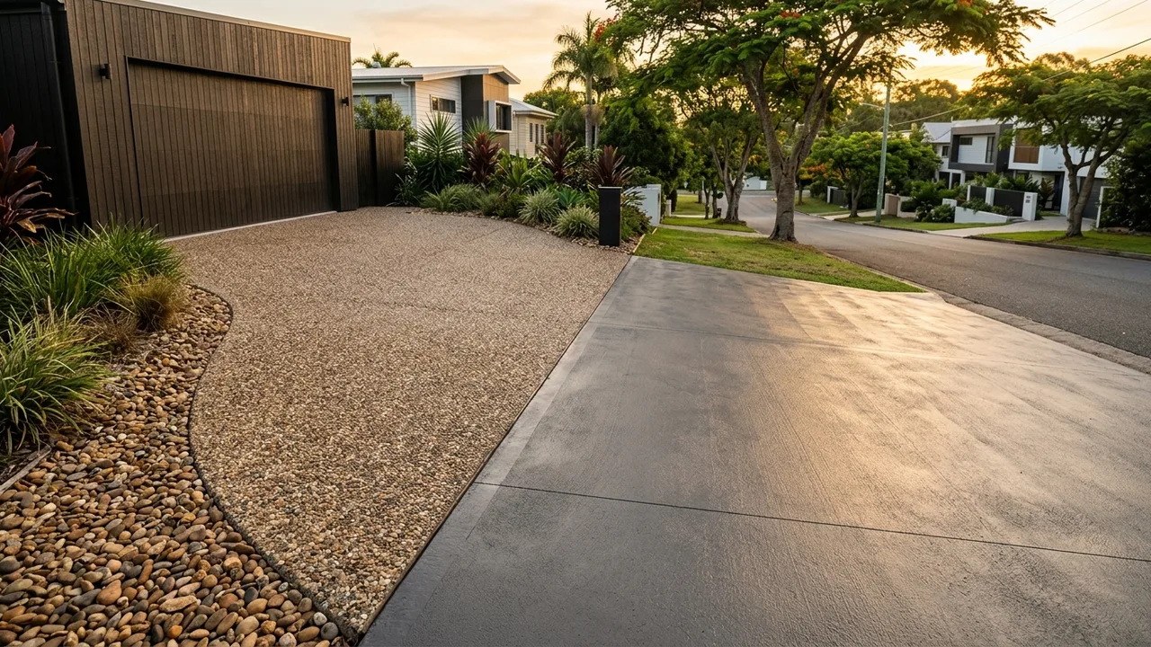 Brisbane concreting context shot for "Exposed aggregate or plain concrete: which finish suits your Brisbane home?"