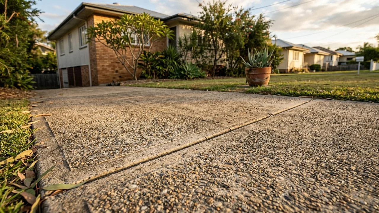 Here is a detailed visual overview grounding your article in the context of Brisbane's inner eastern suburbs. This medium close-up is designed to visually answer the question of concrete lifespan by examining a real-w...