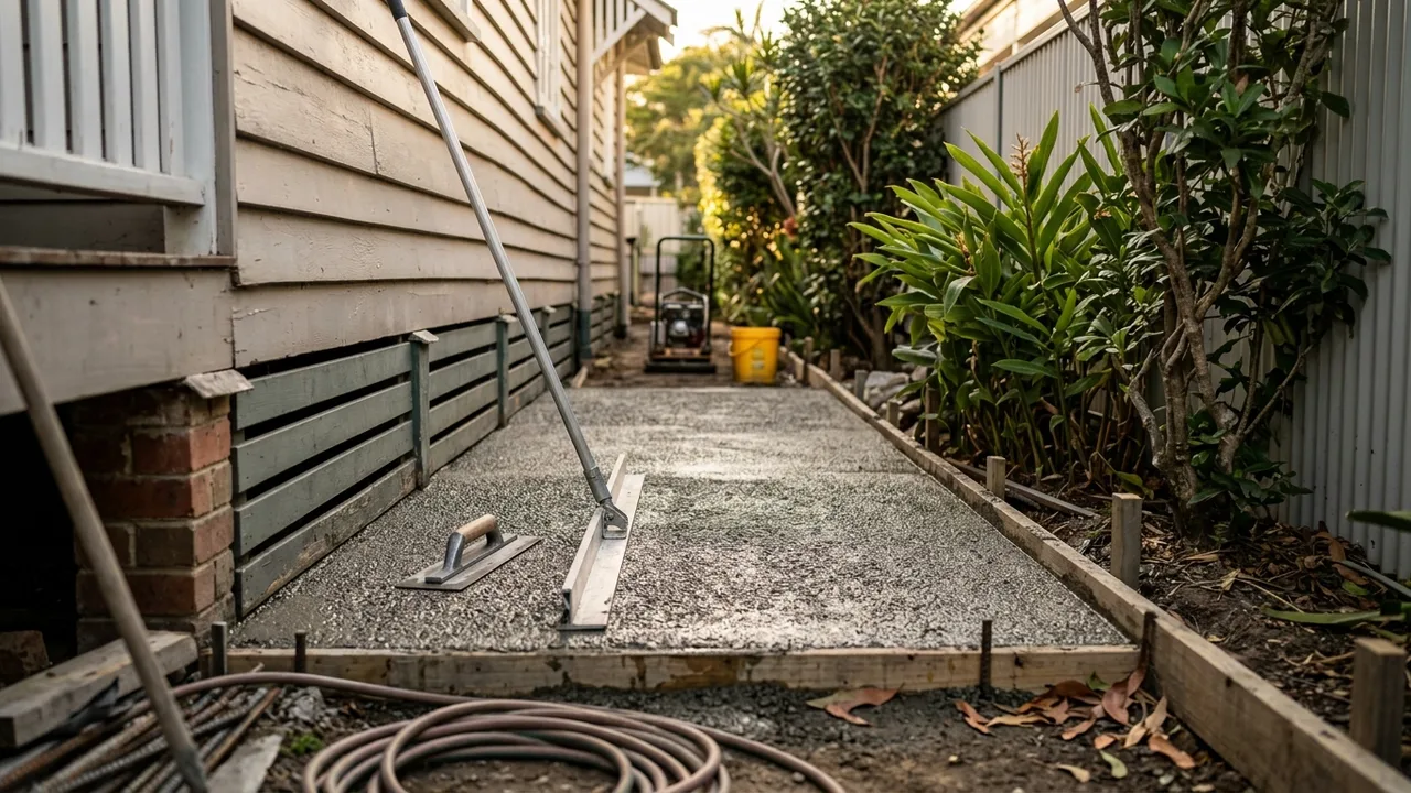 Brisbane concreting detail relevant to "How do concreters work on the narrow lots and tight side access common in the Inner East?"