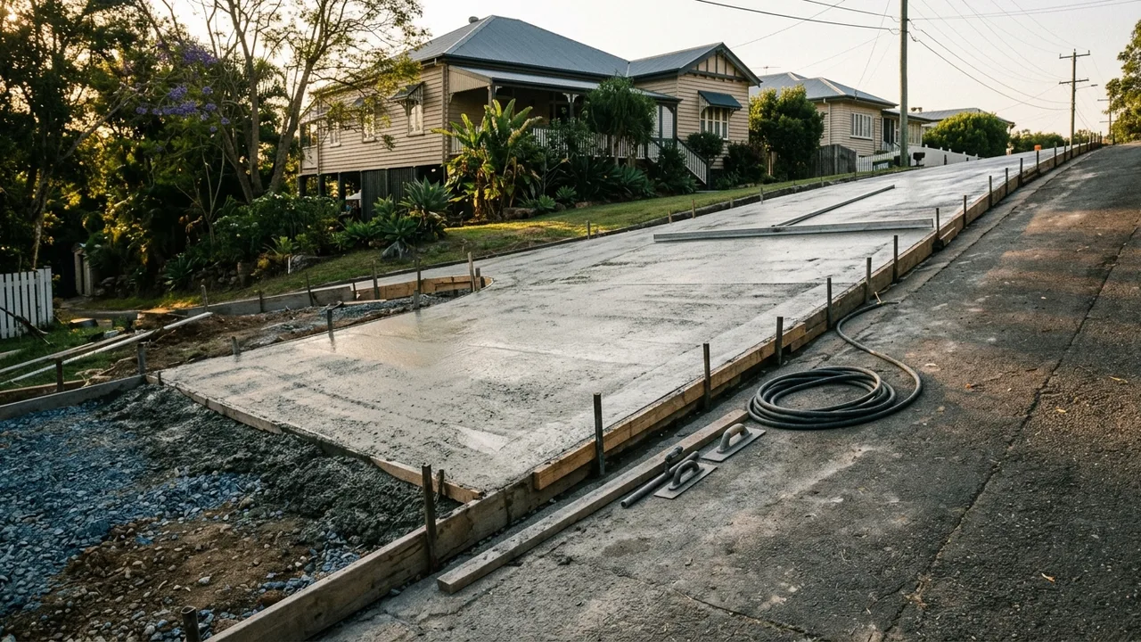 Brisbane concreting context shot for "Sloped blocks make concreting harder: what Inner East homeowners should know"