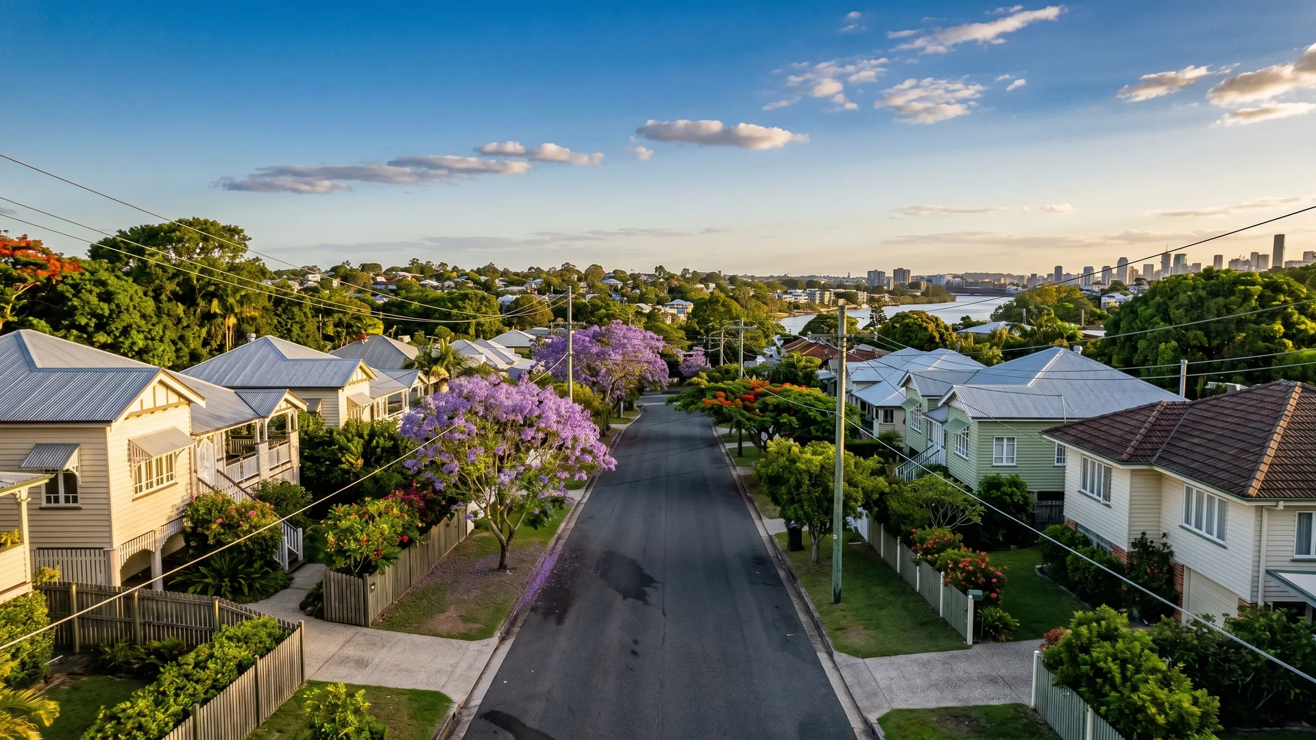 Aerial view of inner-Brisbane suburban streets near Bulimba